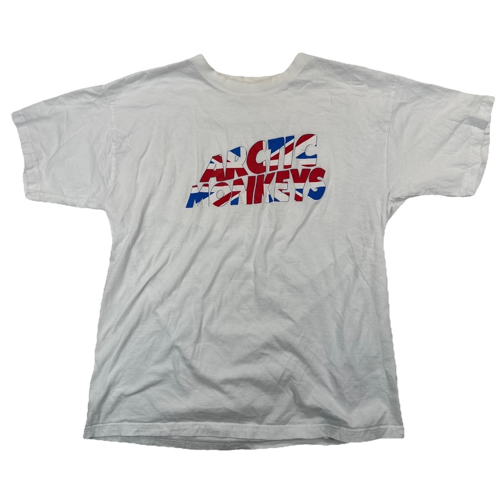 Artic Monkey's Women's Large British Flag Graphic‎ T-Shirt White